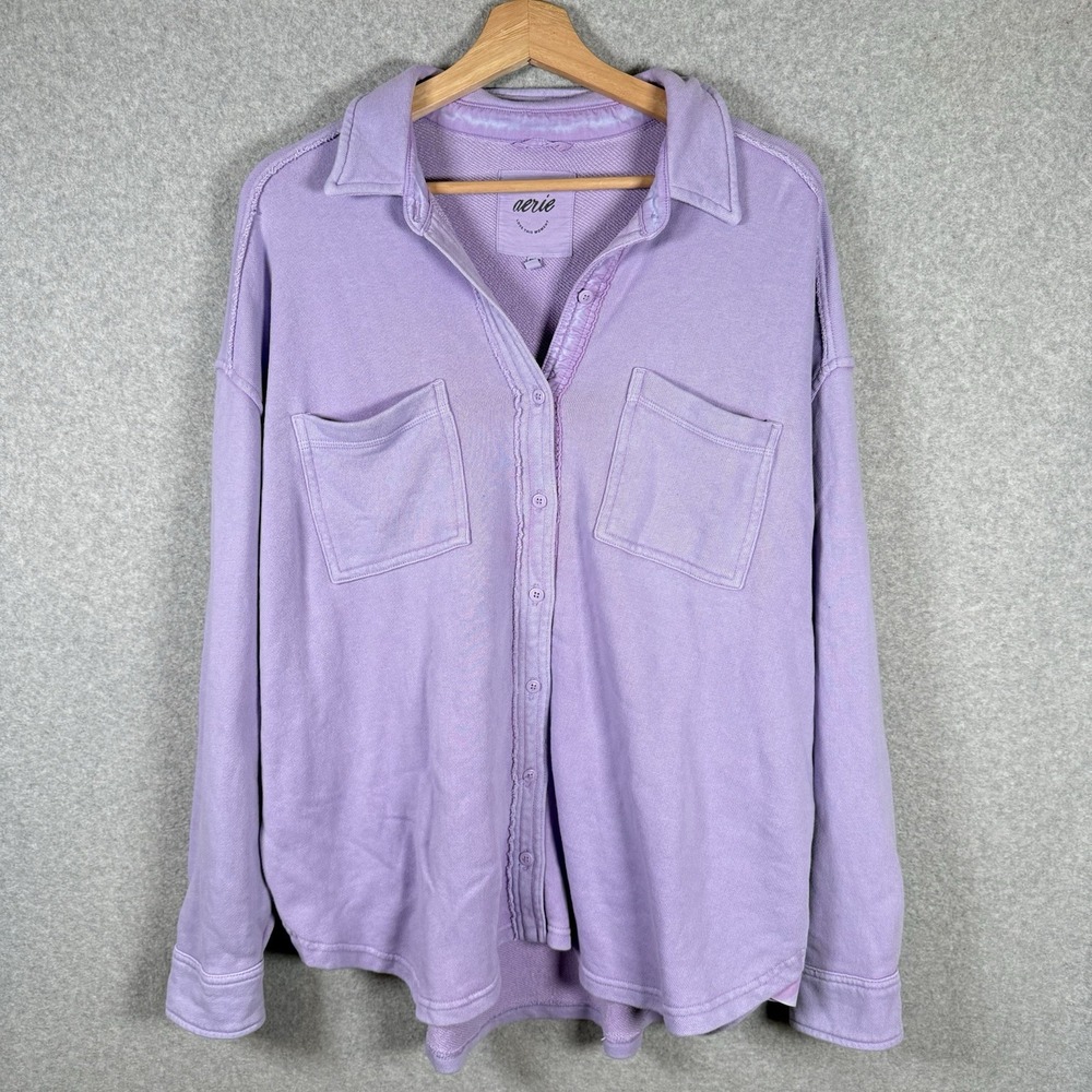 Aerie button up womens XS purple washed cotton soft overszied long sleeve